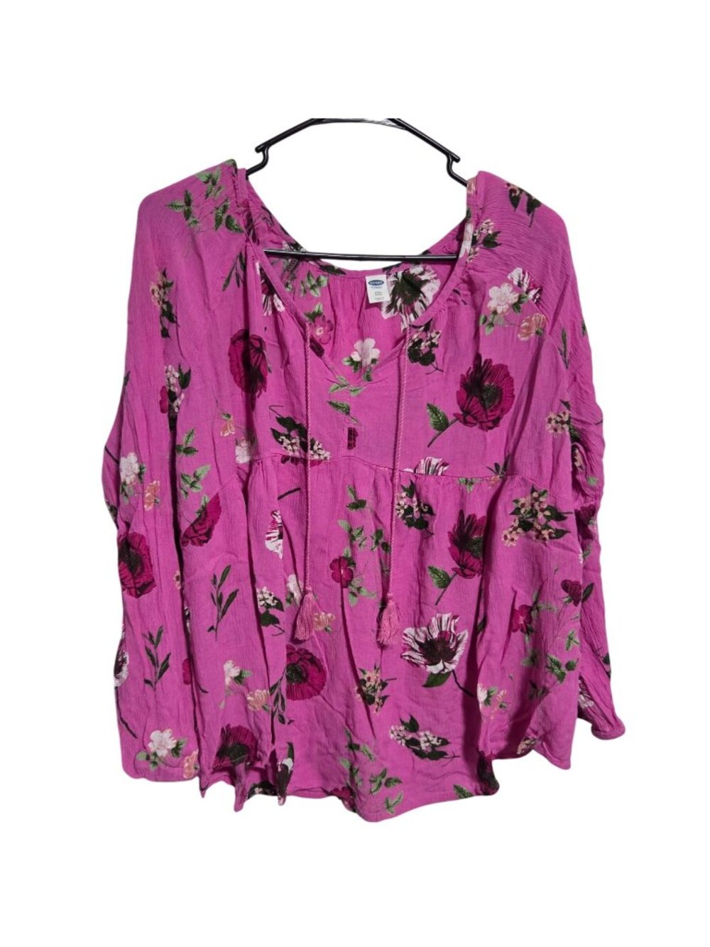 Old Navy Tunic Blouse Size XXL Pink Floral Boho Romantic Cottagecore Long Sleeve